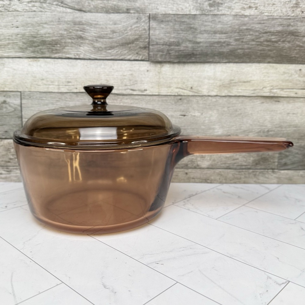 Corning Vision Ware 1.5L Amber Glass Saucepan with Lid Vintage - Made in USA